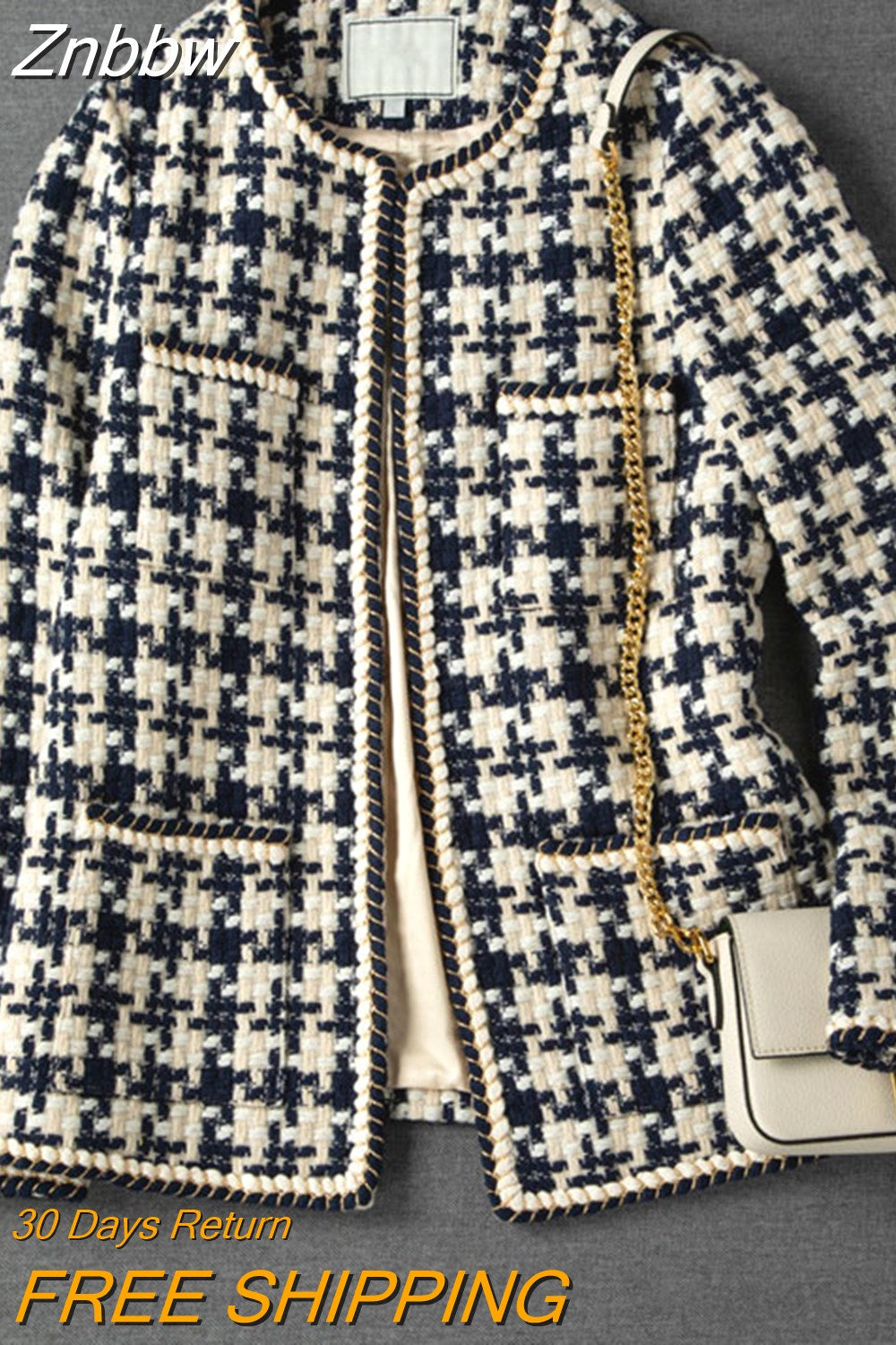 Znbbw 2023 Elegant Weave Plaid Women Blazer With Pocket And Lining Autumn Winter Causal Tweed Coat Office Ladies Suit Jacket