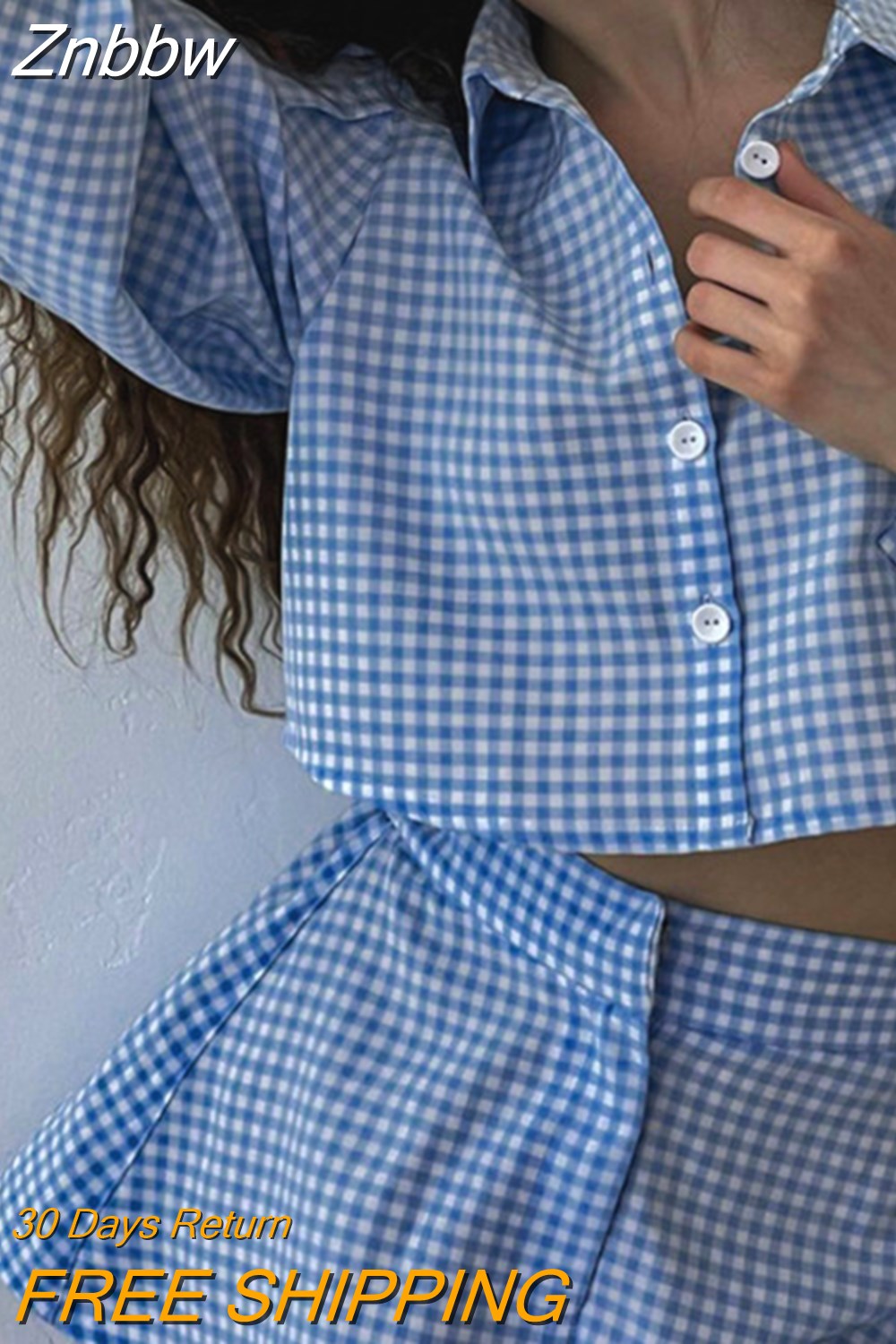 Znbbw Plaid Culottes Shorts Sets Shirt Collar Matching Suits Blouse Long Sleeve Top Outfits Summer Autumn Women Two Piece Set