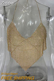 Znbbw 2023 Triangle Diamonds Crop Top Crystal Halter Summer Tops Glitter Women Sexy Backless Nightclub Bralette Tank Top