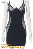 Znbbw Spaghetti Strap Lace Patchwork Mini Dress Women Backless See Through Black Gothic Robe 2023 Summer Harajuku Grunge Clothes