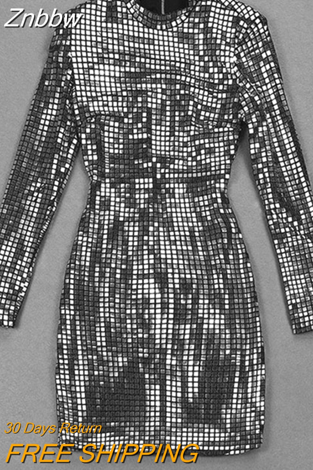 Znbbw Shiny Plaid Sequins 2023 Autumn Winter Women Dress O-Neck Long Sleeve Sexy Bodycon Mini Club Party Dresses Vestidos
