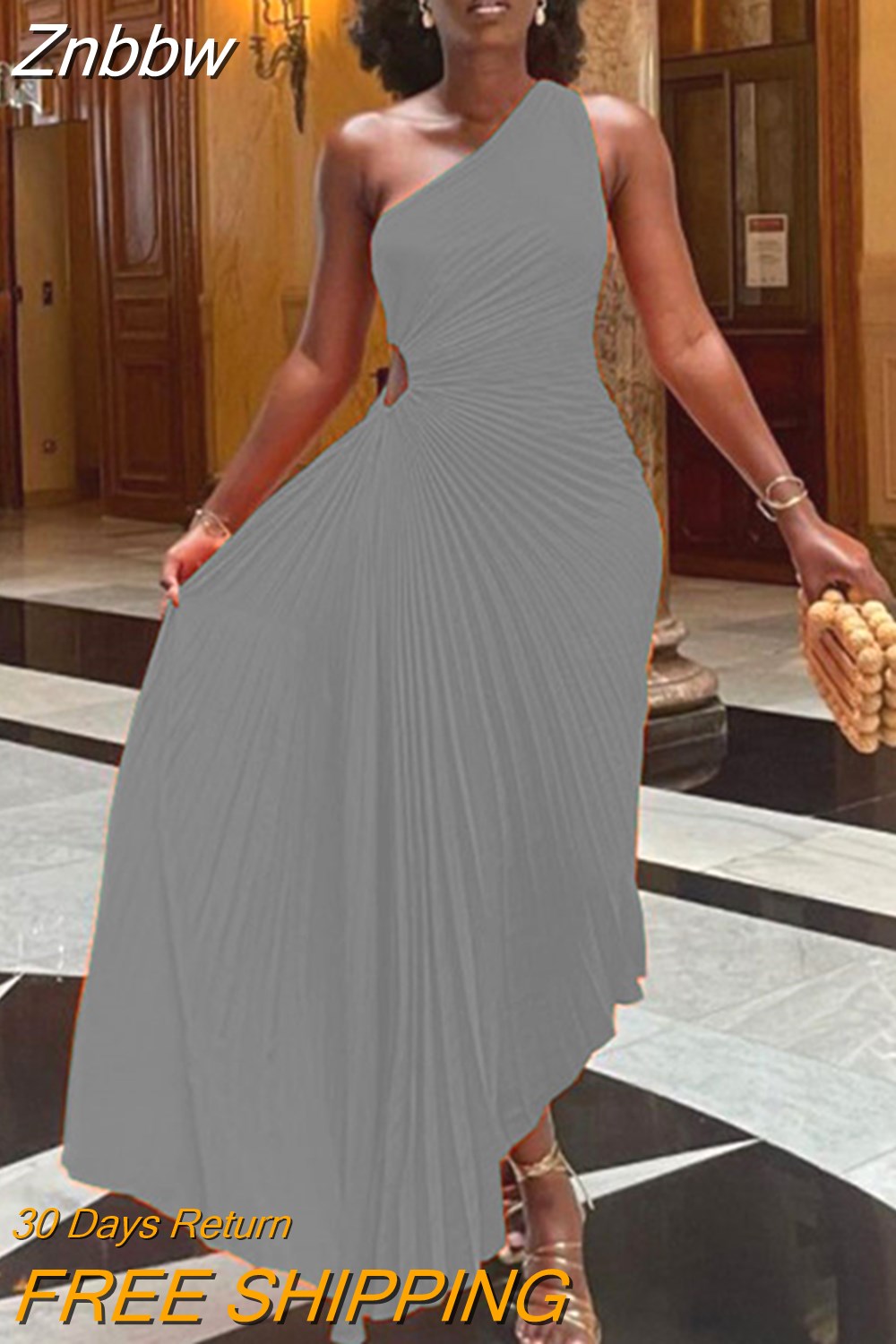 Znbbw Roll Waist Sleeveless Pleated Ruched A-line Dress Women One Shoulder Sexy Prom Evening Dresses 2023 New Fahion Chothing