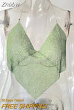 Znbbw 2023 Triangle Diamonds Crop Top Crystal Halter Summer Tops Glitter Women Sexy Backless Nightclub Bralette Tank Top