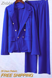 Znbbw Women Elegant Solid Fashion 2 Piece Set Full Sleeve High Waist Trouser Blazer Suit Office Ladies Business Commute Pant Suits