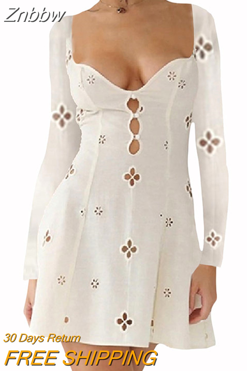 Znbbw Cotton See Through V Neck Sexy Midi Dresses Zipper 2023 Summer Women Holiday Club Party Slim Elegant Dress Vestidos