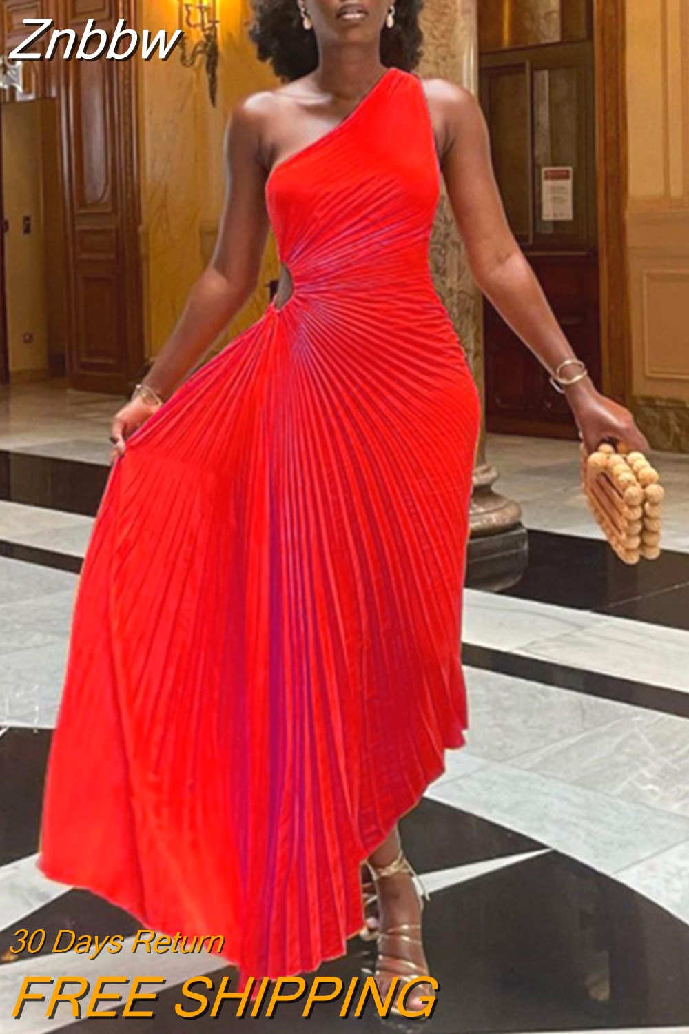 Znbbw Roll Waist Sleeveless Pleated Ruched A-line Dress Women One Shoulder Sexy Prom Evening Dresses 2023 New Fahion Chothing