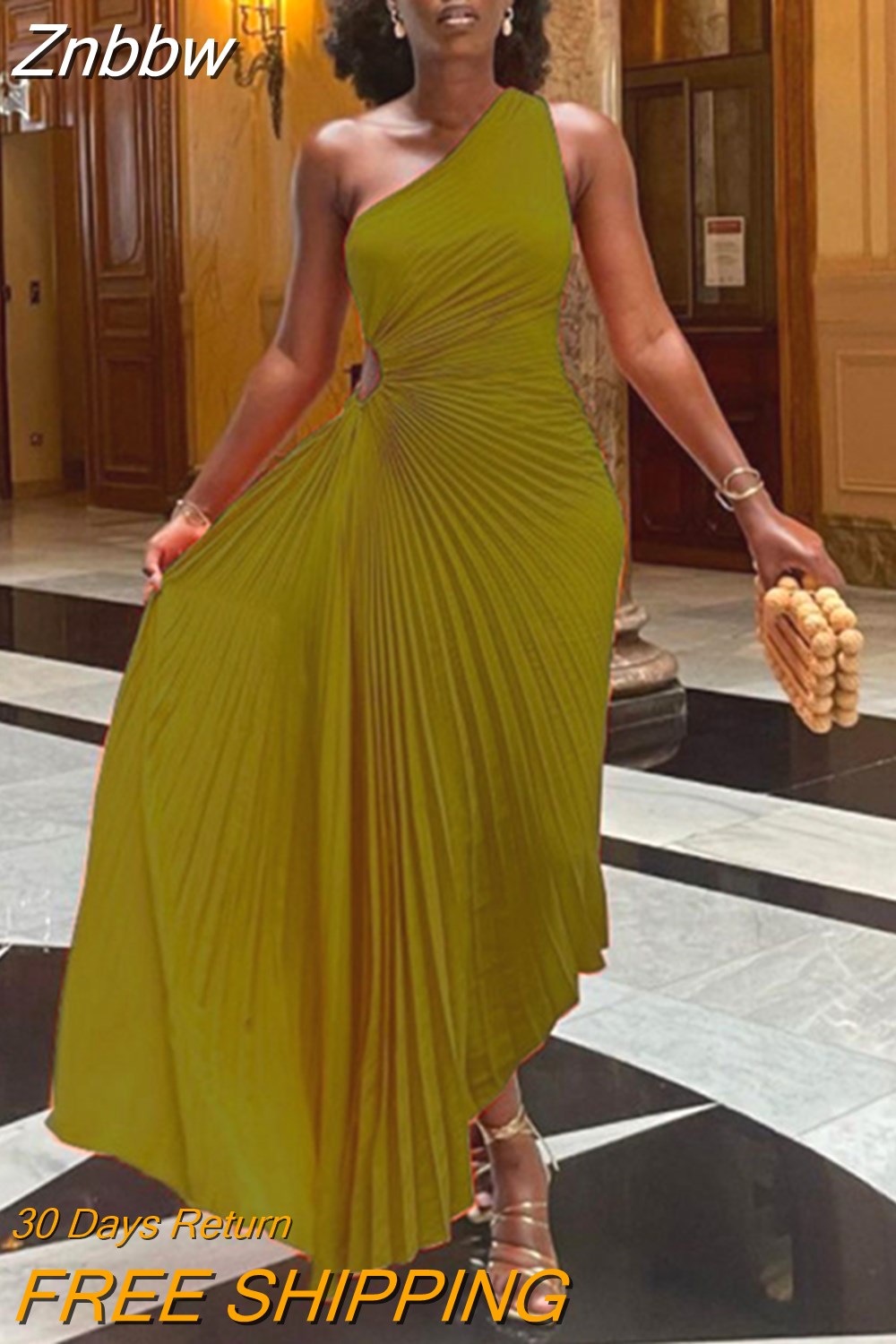 Znbbw Roll Waist Sleeveless Pleated Ruched A-line Dress Women One Shoulder Sexy Prom Evening Dresses 2023 New Fahion Chothing