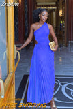 Znbbw Roll Waist Sleeveless Pleated Ruched A-line Dress Women One Shoulder Sexy Prom Evening Dresses 2023 New Fahion Chothing