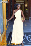 Znbbw Roll Waist Sleeveless Pleated Ruched A-line Dress Women One Shoulder Sexy Prom Evening Dresses 2023 New Fahion Chothing