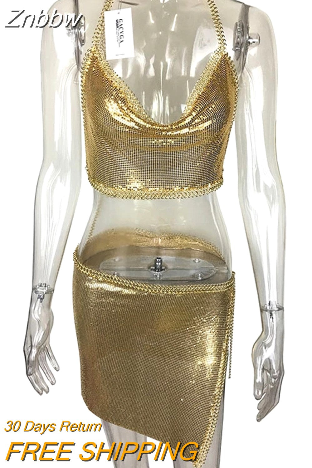 Znbbw Sexy Metal Beach Crop Top And Skirt Set Vacation Fitness T Shirt Women Summer Tops Sequined Dress Suits Cropped Feminino