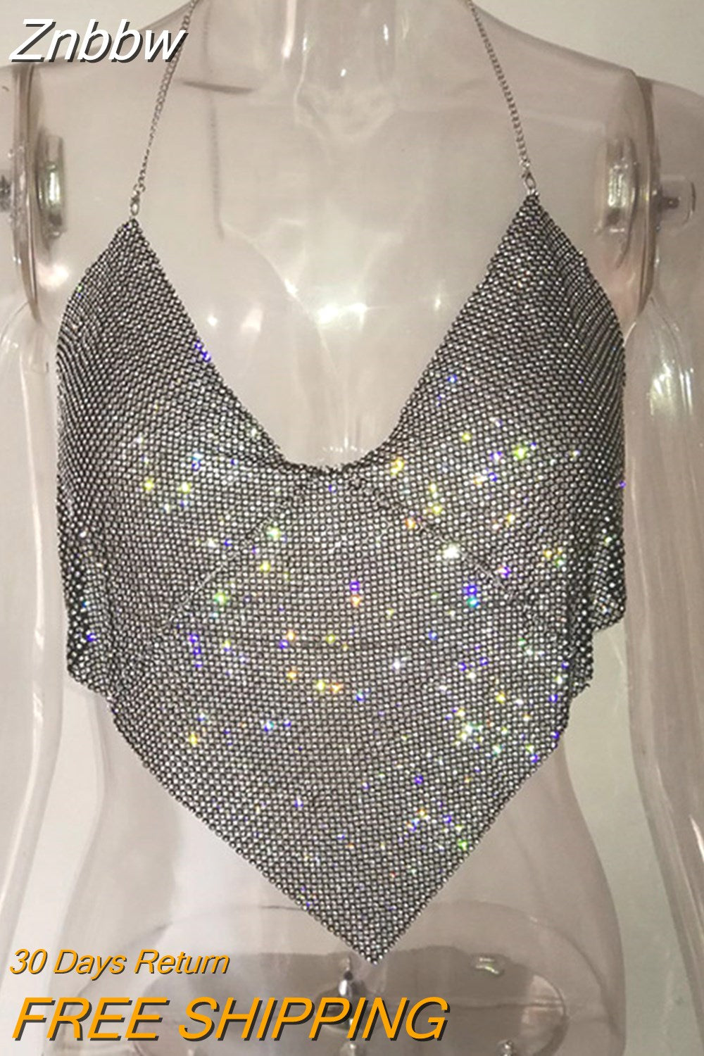 Znbbw 2023 Triangle Diamonds Crop Top Crystal Halter Summer Tops Glitter Women Sexy Backless Nightclub Bralette Tank Top