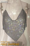 Znbbw 2023 Triangle Diamonds Crop Top Crystal Halter Summer Tops Glitter Women Sexy Backless Nightclub Bralette Tank Top