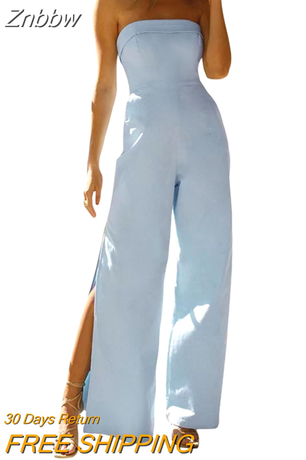Znbbw Fashion Women Split Wide Leg Pants Elegant Sexy Solid Color Strapless Jumpsuit Sleeveless Loose Romper Club Party Outfits