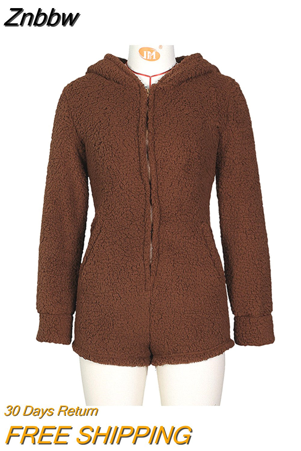 Znbbw Autumn Winter Velvet Women Playsuit Home Romper Warm Cute Bear Hooded Body Suit Jumpsuit Zipper Bodysuit Casual Outwear