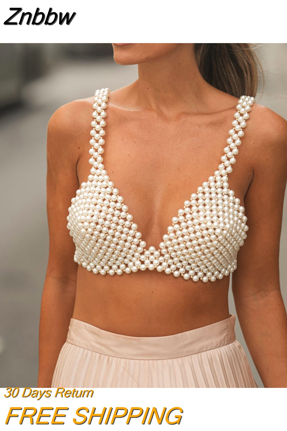 Znbbw Women Elegant Pearl Bra Pearl Chest Body Chain Jewelry Fashion Handmade Pearl Bra Beach Body Accessories