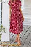 Znbbw Dot Dress Women 2023 New Summer Casual V-Neck Button Short Sleeve Midi Dresses Female Holiday Boho Beach Dresses Vestidos