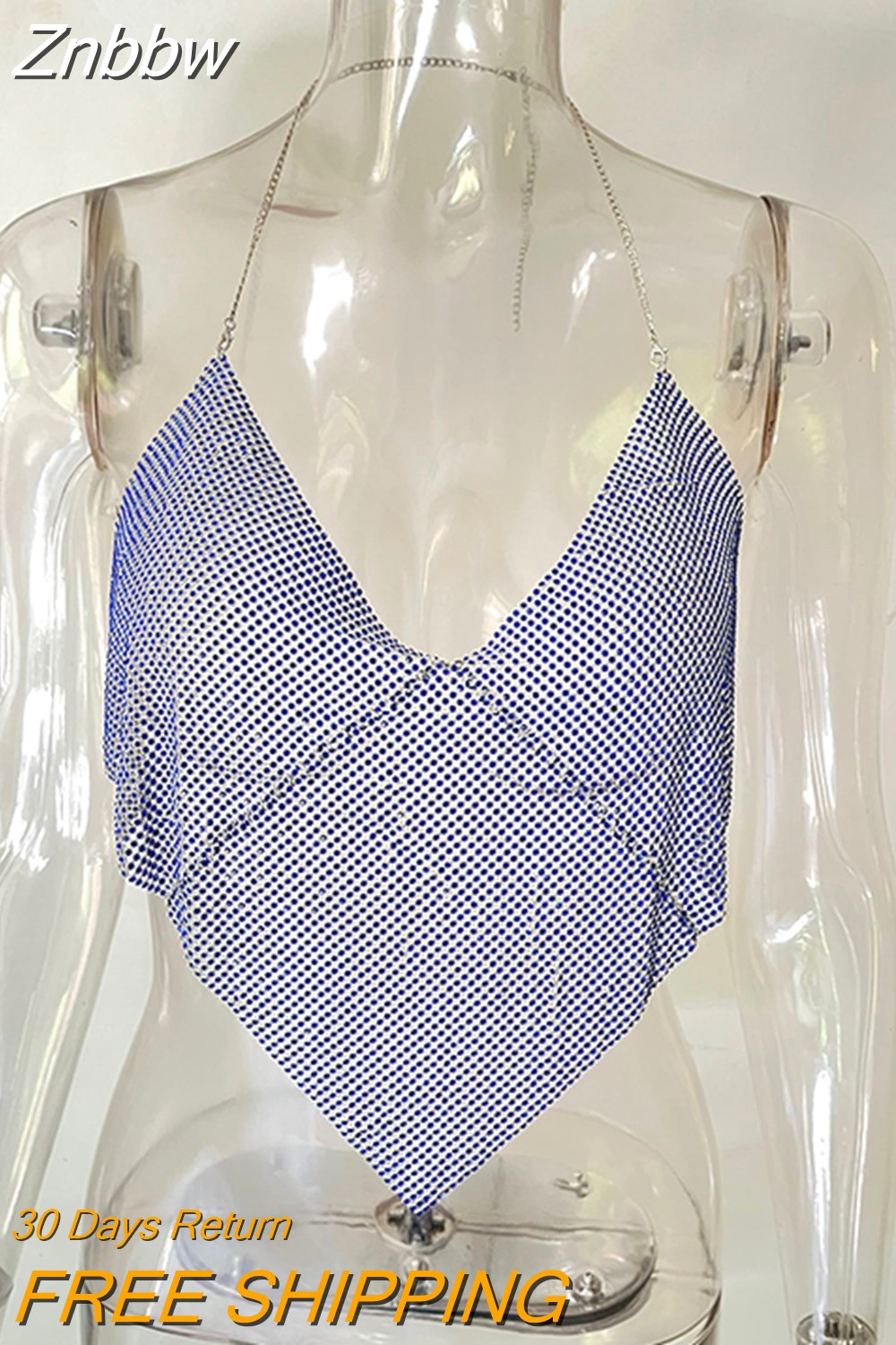 Znbbw 2023 Triangle Diamonds Crop Top Crystal Halter Summer Tops Glitter Women Sexy Backless Nightclub Bralette Tank Top