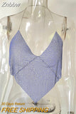 Znbbw 2023 Triangle Diamonds Crop Top Crystal Halter Summer Tops Glitter Women Sexy Backless Nightclub Bralette Tank Top