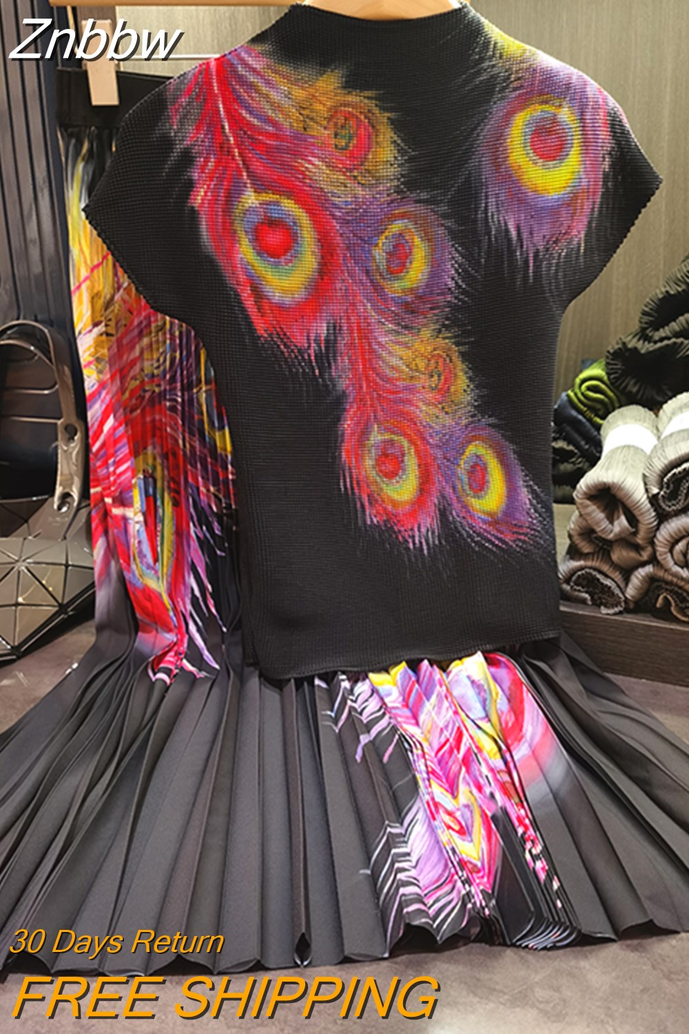 Znbbw Fashion High Stretchy Pleated Pullovers Top & Pleated Midi Skirts Women 2 Pcs Sets Summer Casual Street Dress Set Outfit