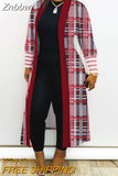 Znbbw Women Printed Long Cardigan full sleeve Trench  OverCoat Lady Casual Loose Open Stitich Coat Female 2023 Autumn Spring Fashion