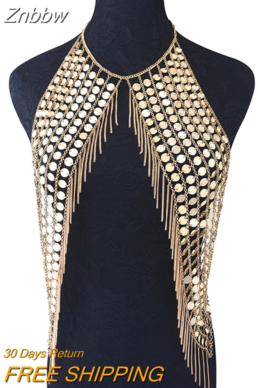 Znbbw Summer Sequined Tassel Sexy Crop Top Beach Women Halter Tops Bralettes Metal Chain Backless Tank Top