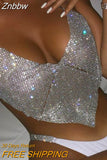 Znbbw 2023 Triangle Diamonds Crop Top Crystal Halter Summer Tops Glitter Women Sexy Backless Nightclub Bralette Tank Top