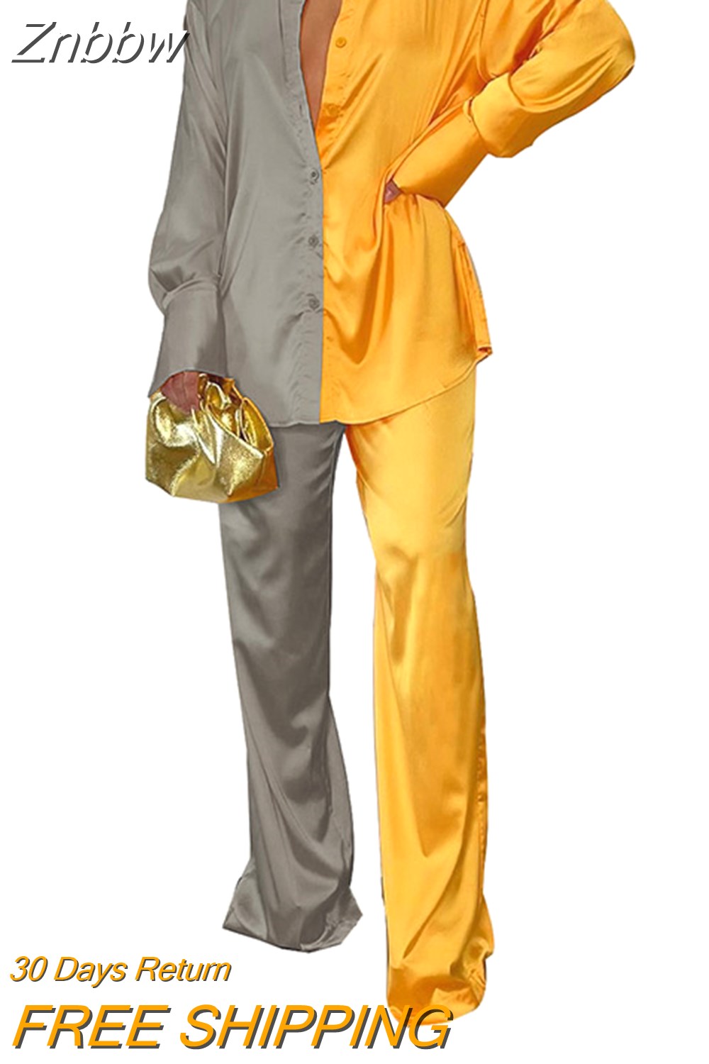 Znbbw Women Elegant Satin Two Piece Sets Casual Feamle Solid Loose Outfits Long Sleeve Shirt And Wide Leg Straight Pants Suits 2023