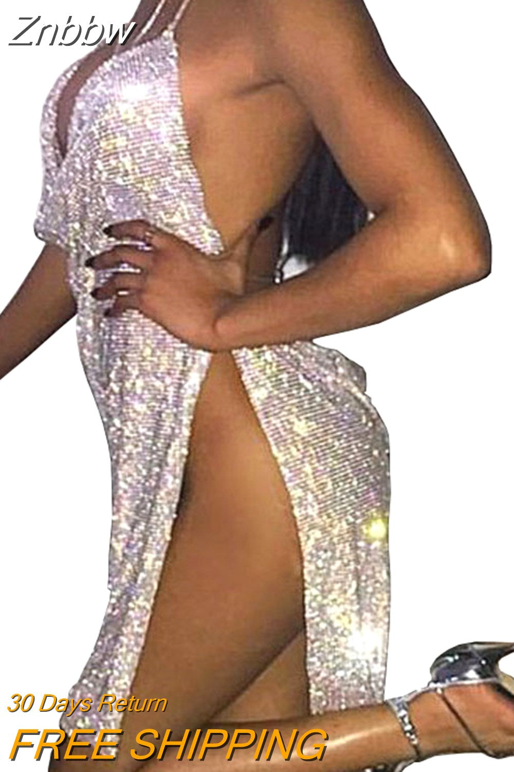 Znbbw Crystal Diamond Summer Dress Slits Sexy Party Dresses Women Halter Vintage Beach Dress Vestido