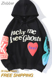 Znbbw Men Fashion Hoodie Skull Rhinestone Full Zip Hoodies Grunge Oversized Sweatshirt Punk Harajuku Long Sleeve Outerwear Y2k Clothes
