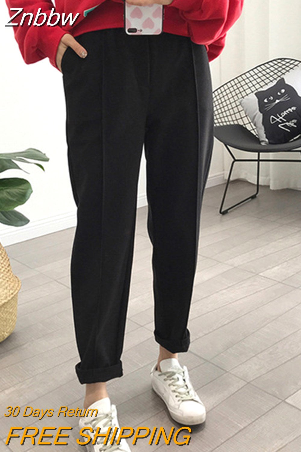 Znbbw Thicken Women Pencil Pants Wool Pants Female Autumn High Waist Loose Trousers Capris Good Fabric