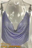 Znbbw 2023 Handmade Crystal Tank Top Sexy Backless Summer Beach Women Crop Top Halter Camis Metal Bralette Ladies Croped Tops