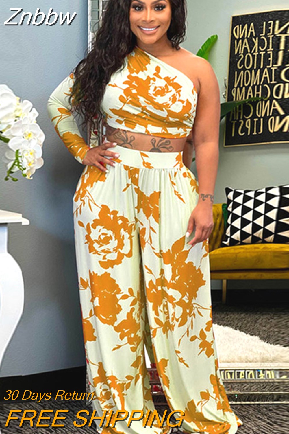 Znbbw Wide Leg Pants Suits Women Chic Crop Deep V-NeckTop 2 Piece Set Female Fashion Long Sleeve Straight Trousers Outfits