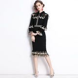 Znbbw 2023 Autumn Fashion Runway Mermaid Dress Women's Flare Sleeve Elegant Floral Embroidery Mesh Patchwork Midi Dresses Vestidos