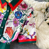 Znbbw Summer Runway Designer Pleated Dress Women's Short Sleeve Shirt Collar Overlay Flower Print Slim Party Midi Dresses N78610