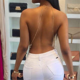 Znbbw Pure hand stitching Pearl metal Tassel Crop Top Women Summer Backless Top Sexy Punk Beach Bustier Cropped Tube Tank Top