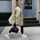 Znbbw Fashion Long Sleeve Cotton-padded Clothes Autumn Winter Warm Loose Coat Green Jacket Streetwear Women Clothing