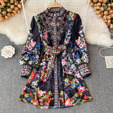 Znbbw New Fashion Runway Spring Women Lantern Long Sleeve Multicolor Floral Print Dress Boho Holiday Beach Ladies Mini Dress