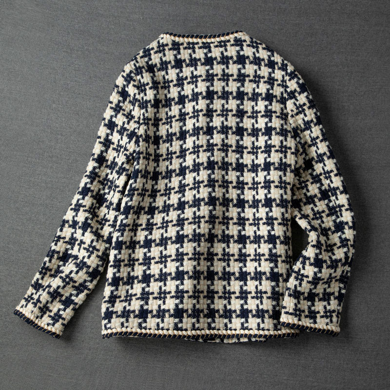 Znbbw 2023 Elegant Weave Plaid Women Blazer With Pocket And Lining Autumn Winter Causal Tweed Coat Office Ladies Suit Jacket