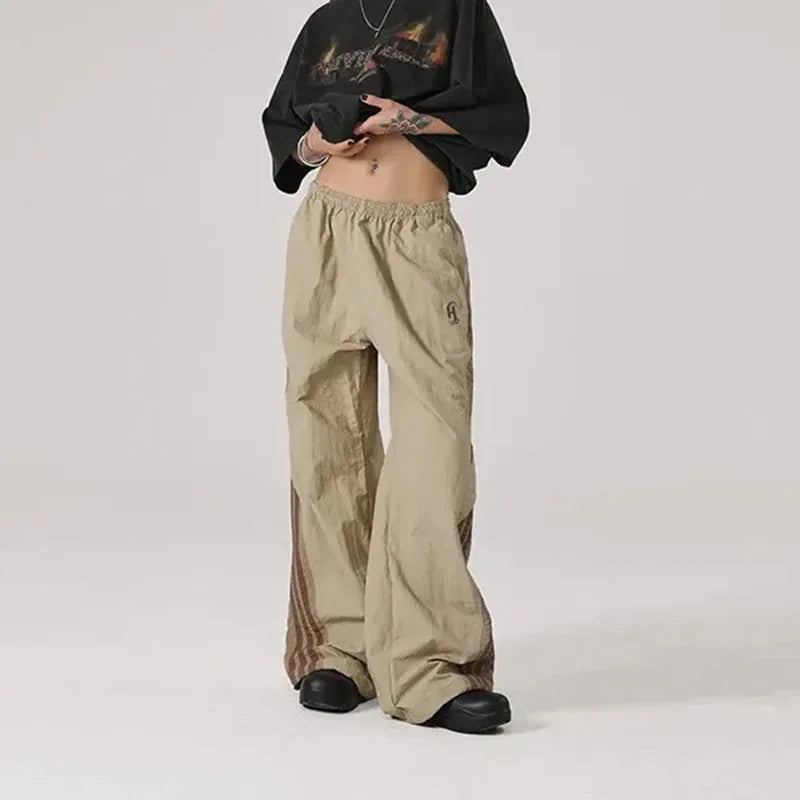 Znbbw Baggy Streetwear Cargo Pants Women Korean High Waist Striped Parachute Sweatpants Bf Oversize Hip Hop Wide Leg Trousers