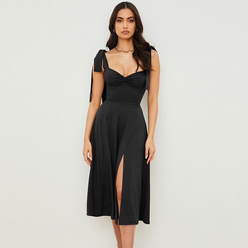 Znbbw Sleeveless Strap Midi Dresses Party Club Sexy Backless Elegant Split Dress Summer Women Holiday Sundress Vestidos