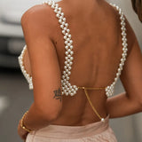 Znbbw Women Elegant Pearl Bra Pearl Chest Body Chain Jewelry Fashion Handmade Pearl Bra Beach Body Accessories