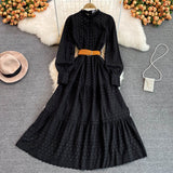 Znbbw 2023 Spring Embroidery Long Dress Women White Black Green Hollow Out Single Breasted Long Sleeve Ladies Party Dress