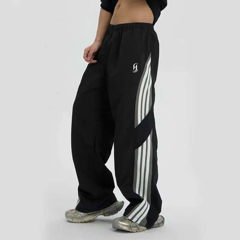 Znbbw Baggy Streetwear Cargo Pants Women Korean High Waist Striped Parachute Sweatpants Bf Oversize Hip Hop Wide Leg Trousers