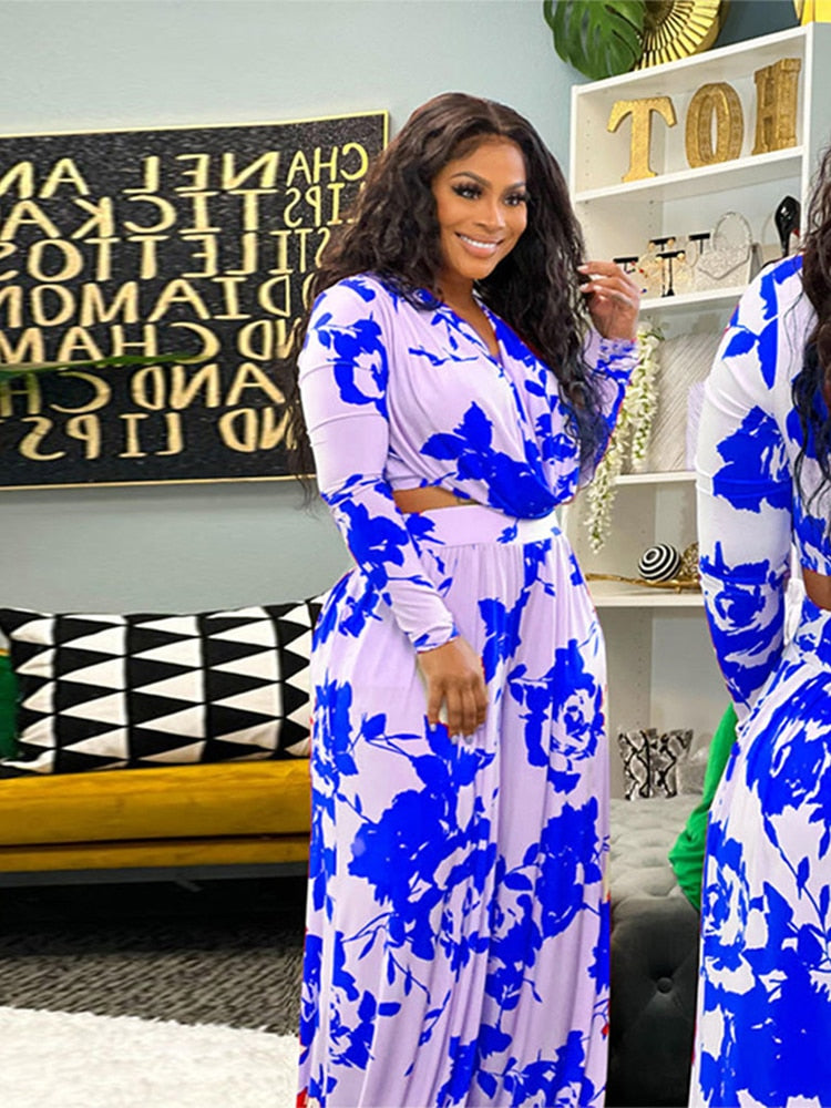 Znbbw Wide Leg Pants Suits Women Chic Crop Deep V-NeckTop 2 Piece Set Female Fashion Long Sleeve Straight Trousers Outfits