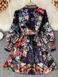 Znbbw New Fashion Runway Spring Women Lantern Long Sleeve Multicolor Floral Print Dress Boho Holiday Beach Ladies Mini Dress