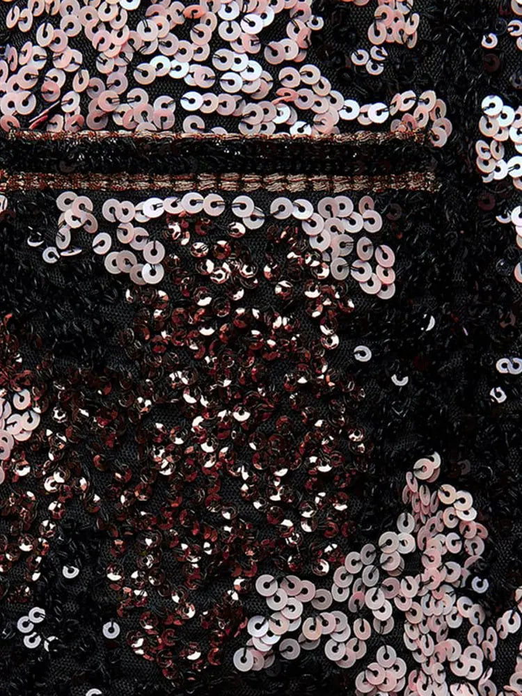 Znbbw Sequins Patchwork Cropped Coat For Women Shiny O Neck Long Sleeves Short Jacket 2023 Winter Autumn High Street Partywear