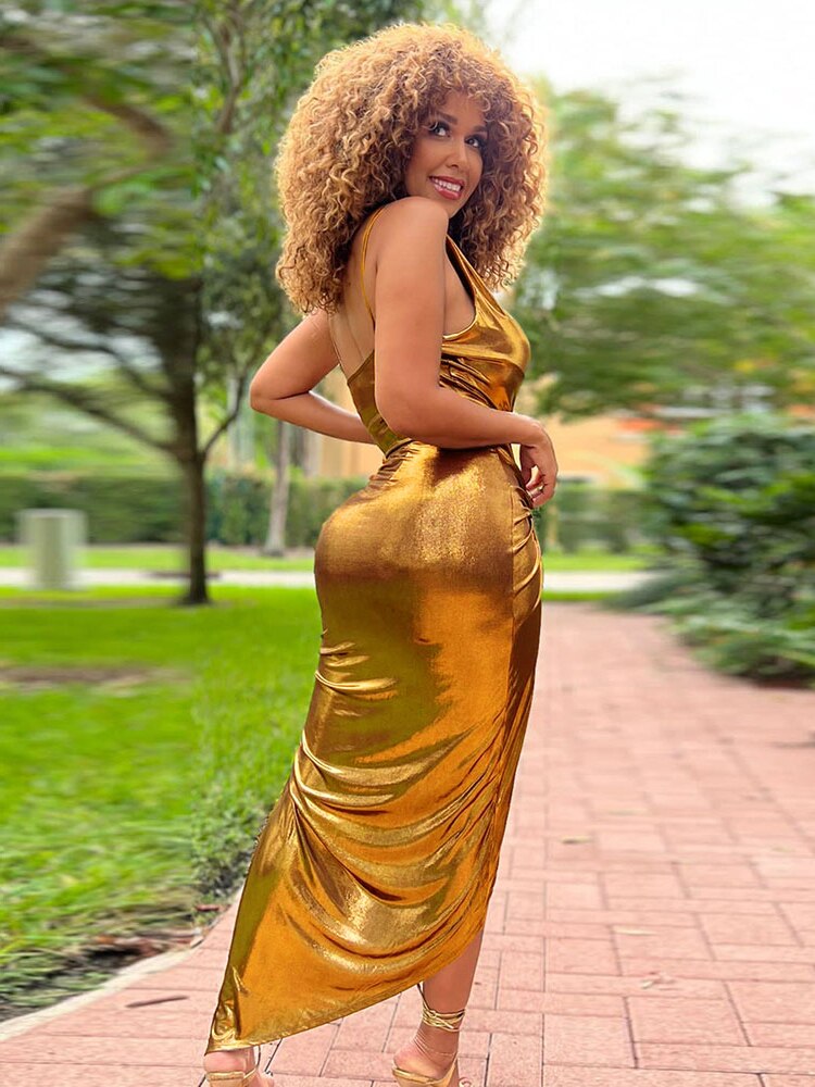 Znbbw Waist Slit Midi Dress Summer Sexy Spaghetti Strap Club Wear Bodycon Party Vestidos Fashion Solid Color Women Ruched Robe