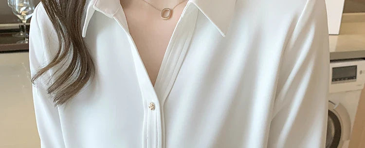 Znbbw Sleeve White Blouse Shirt Blouse Women Blusas Mujer De Moda 2023 Turn Down Collar Office Lady Blouse Tops Women Blusa E197