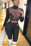 Znbbw Women 2023 Autumn Long Sleeve Black Crop Tops T Shirt Shorts Pants Two Piece Sets Outfits Wholesale Items For Business