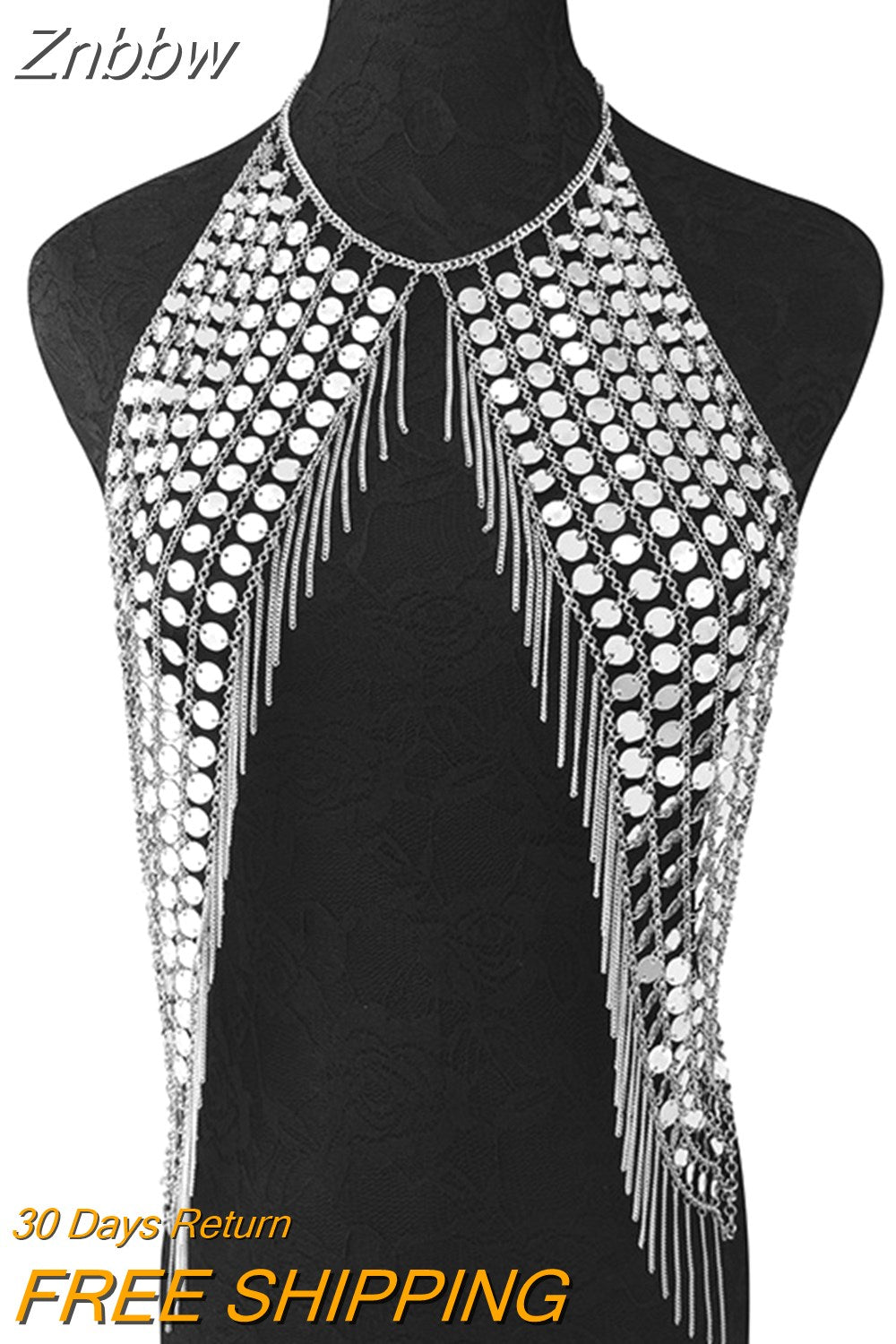 Znbbw Summer Sequined Tassel Sexy Crop Top Beach Women Halter Tops Bralettes Metal Chain Backless Tank Top